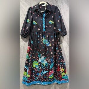 Maude Vivante Anthropologie Molly Maxi Navy Dress Mosaic Ocean Women's Size S